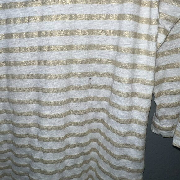 Majestic Paris for Neiman Marcus White & Gold Striped Long Sleeve Top - Medium - Picture 4 of 6